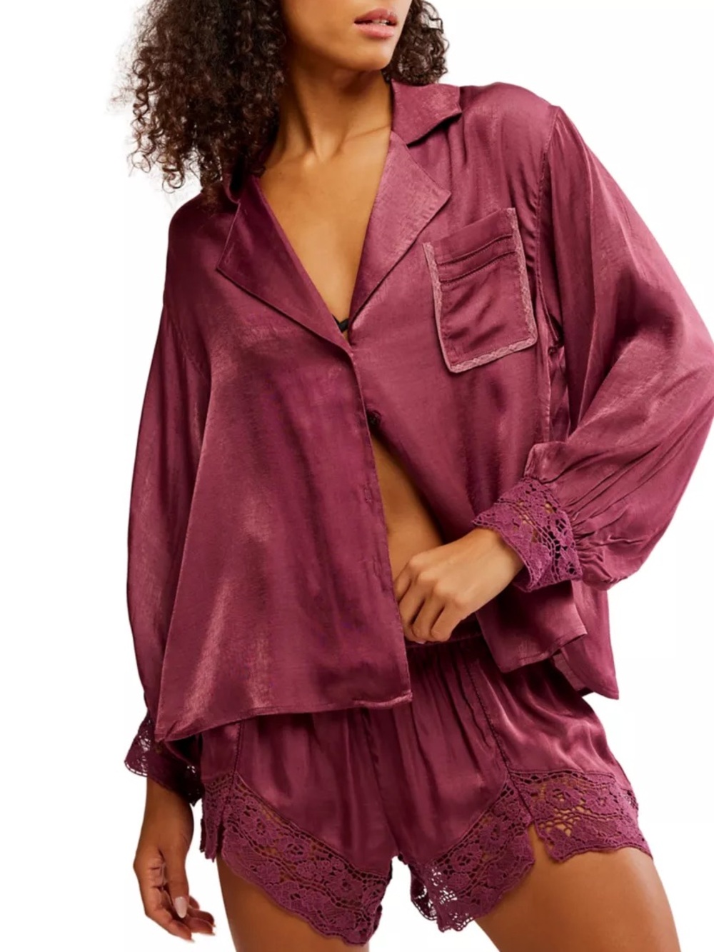 Free People Renaissance Rose Satin PJ Set in size M, NWT